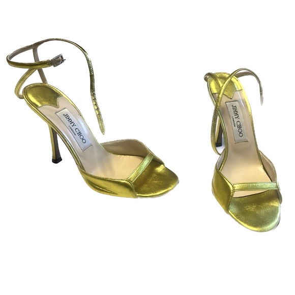 JIMMY CHOO Metallic Nappa Acid Leather Evening Heels - Picture 1 of 2